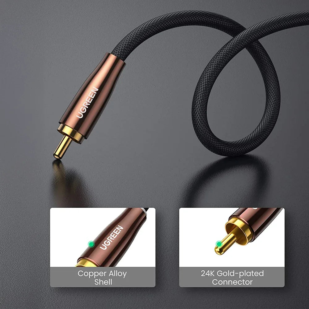 Cable audio coaxial UGREEN está diseñado para ofrecer una señal clara y estable para conectar sistemas de sonido, amplificadores, receptores AV y más