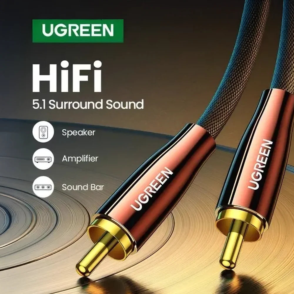 Cable audio coaxial UGREEN está diseñado para ofrecer una señal clara y estable para conectar sistemas de sonido, amplificadores, receptores AV y más