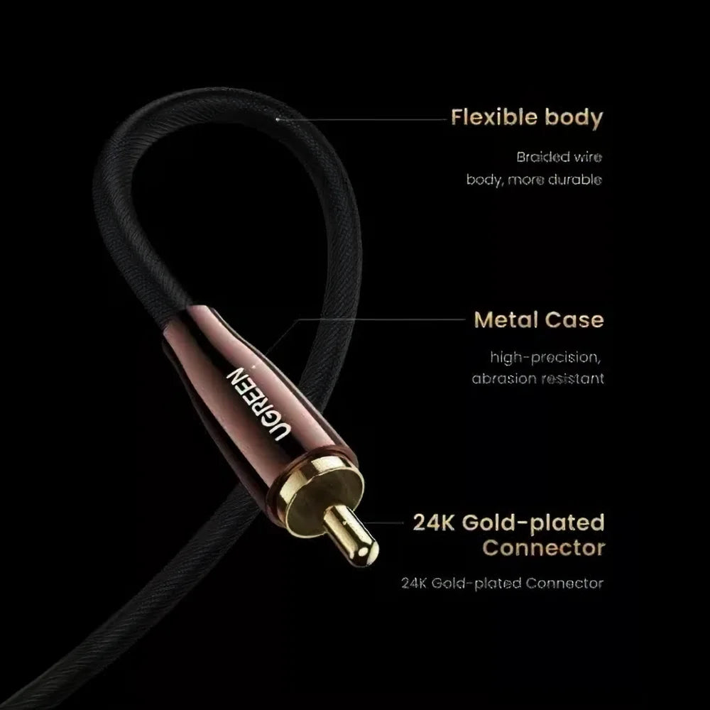 Cable audio coaxial UGREEN está diseñado para ofrecer una señal clara y estable para conectar sistemas de sonido, amplificadores, receptores AV y más