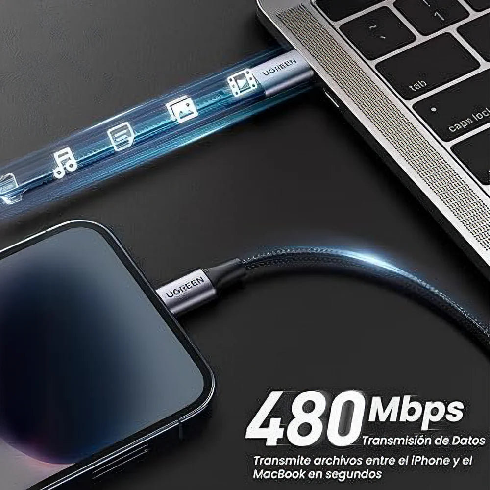 Cable Lightning a USB C UGREEN es la opción perfecta para usuarios de Apple que buscan carga rápida y transferencia de datos de alta velocidad.