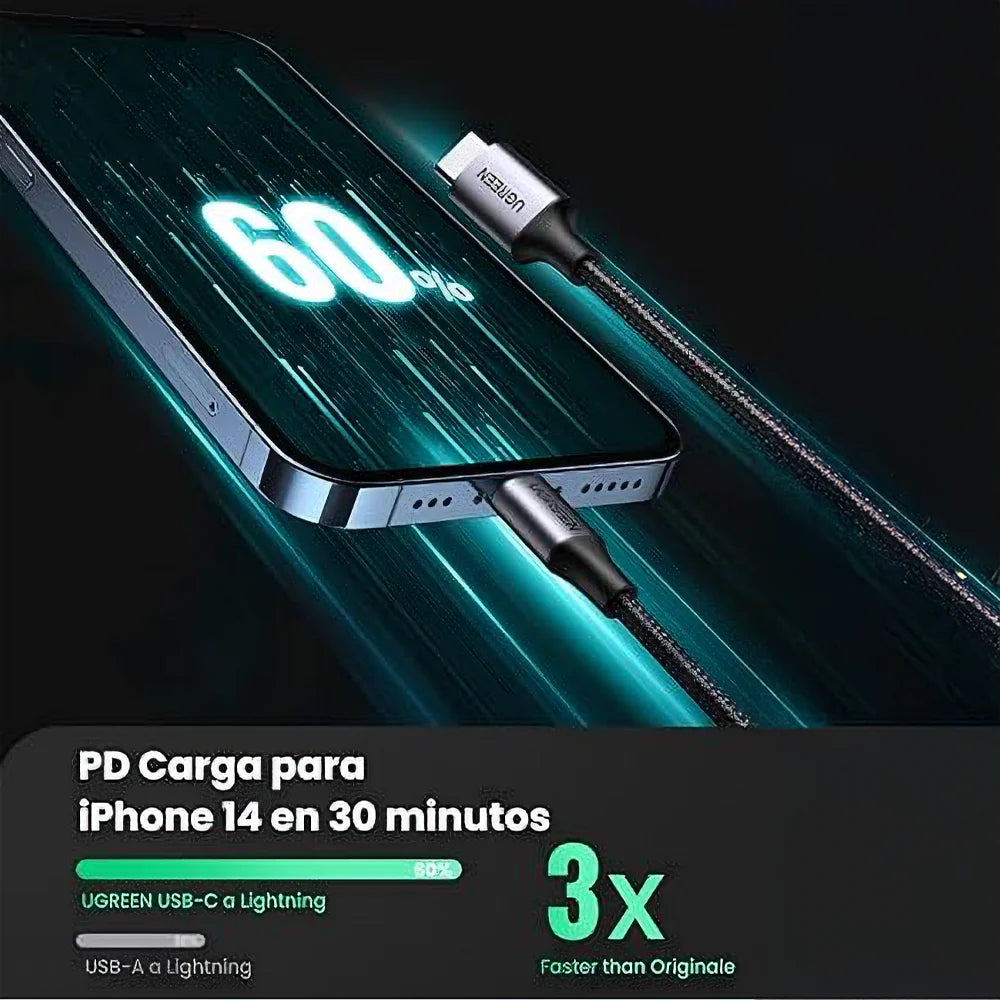 Cable Lightning a USB C UGREEN es la opción perfecta para usuarios de Apple que buscan carga rápida y transferencia de datos de alta velocidad.