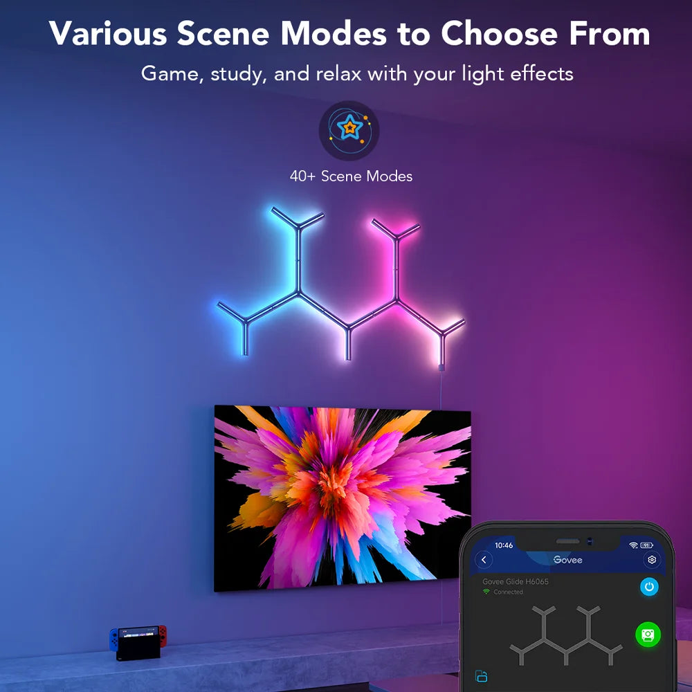 Govee Glide es la solución ideal para quienes buscan una iluminación moderna y personalizable. Con un diseño en Y y tecnología RGBIC
