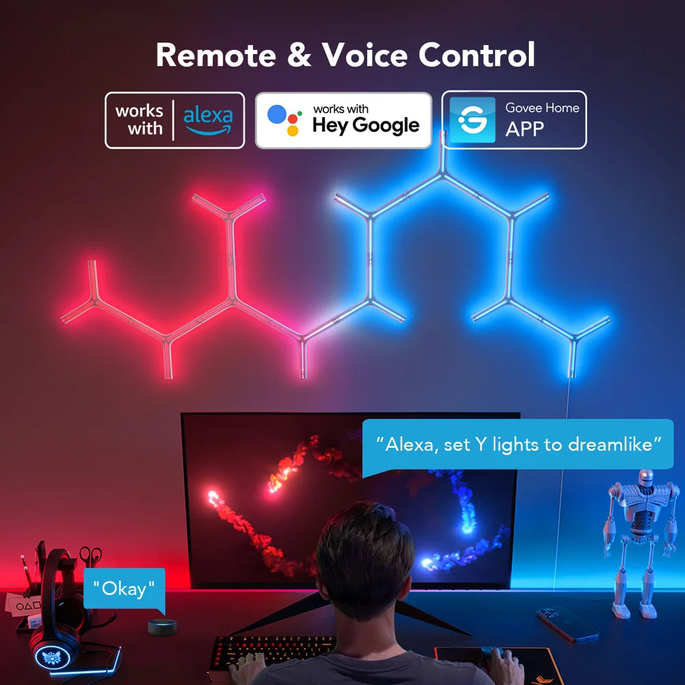 Govee Glide es la solución ideal para quienes buscan una iluminación moderna y personalizable. Con un diseño en Y y tecnología RGBIC