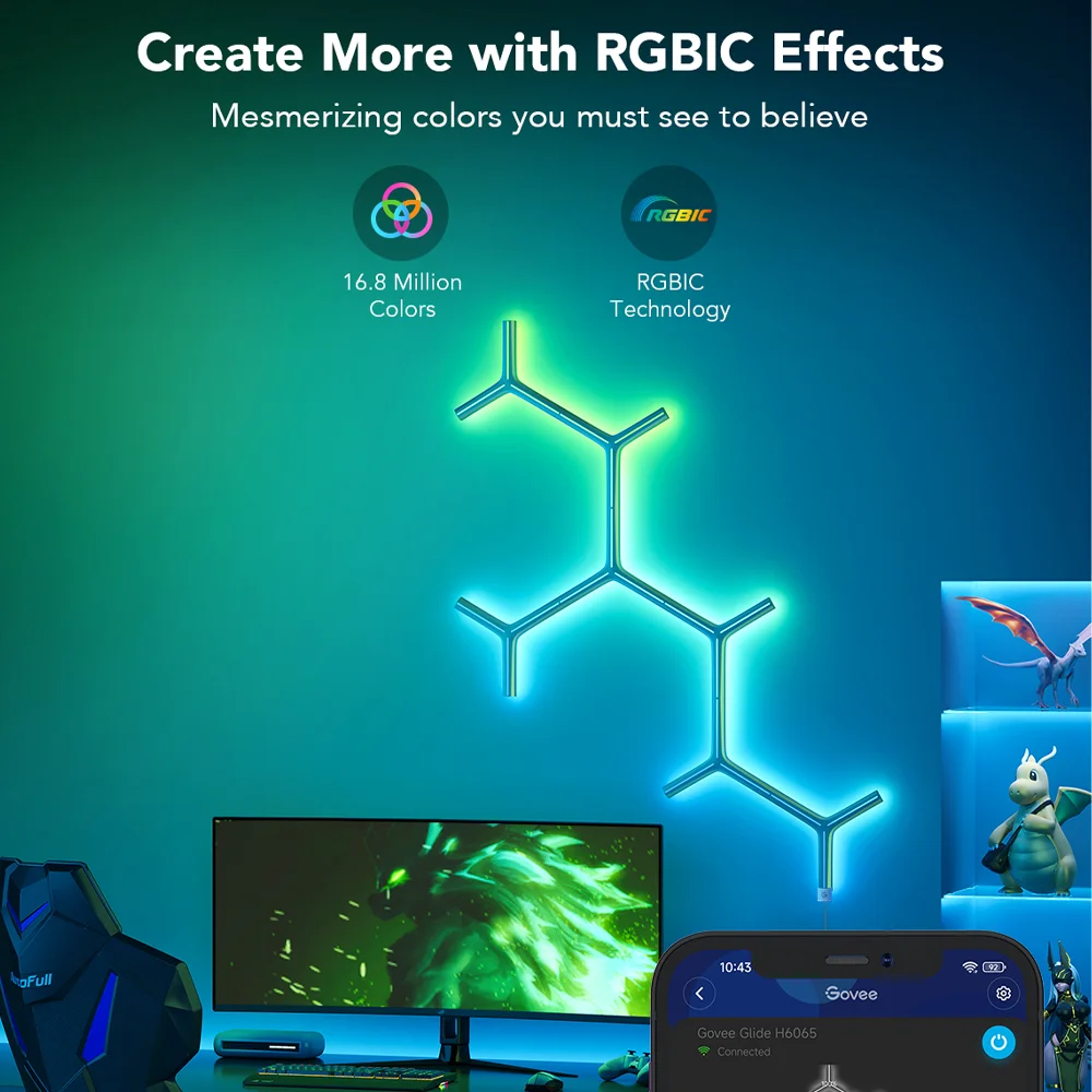 Govee Glide es la solución ideal para quienes buscan una iluminación moderna y personalizable. Con un diseño en Y y tecnología RGBIC