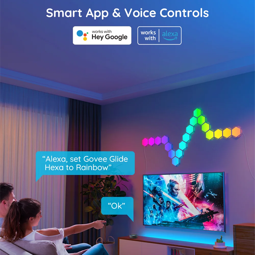 Govee Glide Hexa ofrece una combinación perfecta entre diseño moderno y tecnología de iluminación avanzada, con su sistema modular