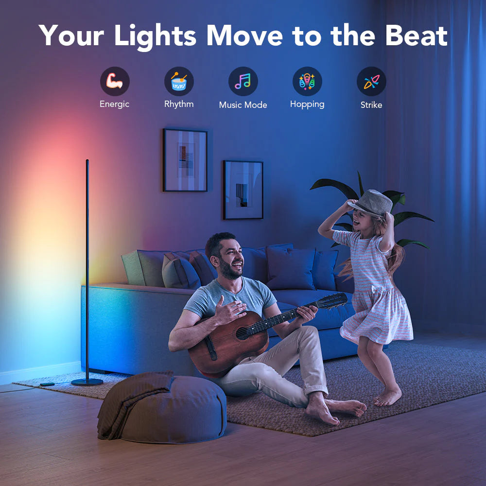 la Lámpara LED de Pie GOVEE permite mostrar varios colores simultáneamente, logrando transiciones suaves y efectos vibrantes que se adaptan a cualquier ambiente.
