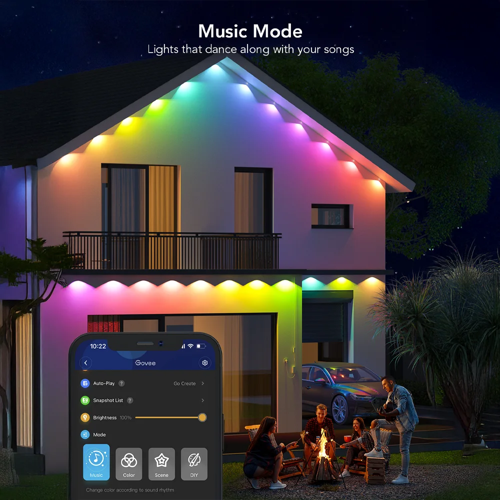 Luz LED Exterior Govee RGBIC Permanent Outdoor Lights está diseñada para transformar la apariencia de cualquier espacio al aire libre con una iluminación vibrante y personalizable.
