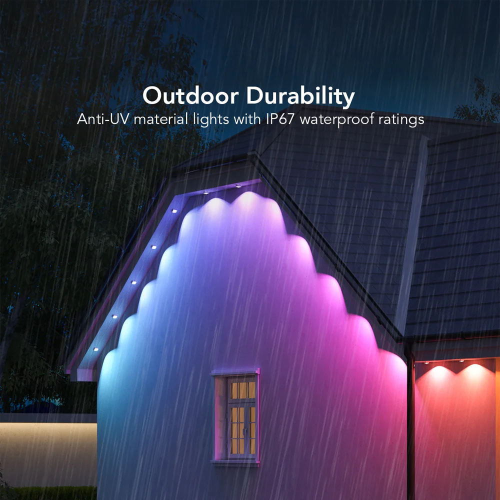 Luz LED Exterior Govee RGBIC Permanent Outdoor Lights está diseñada para transformar la apariencia de cualquier espacio al aire libre con una iluminación vibrante y personalizable.