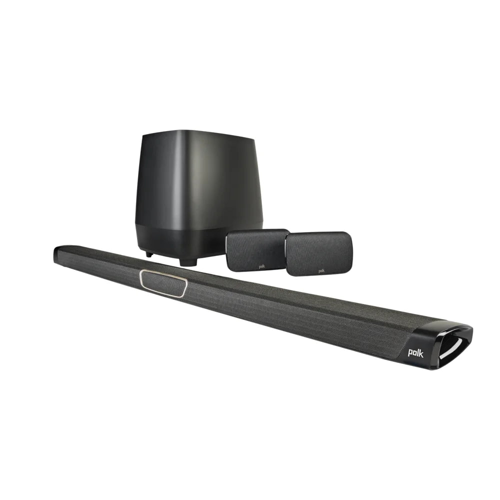 Polk Audio MagniFi MAX SR. Este sistema de sonido 5.1 incluye barra de sonido, subwoofer inalámbrico y altavoces surround traseros para transformar tu sala en un auténtico cine