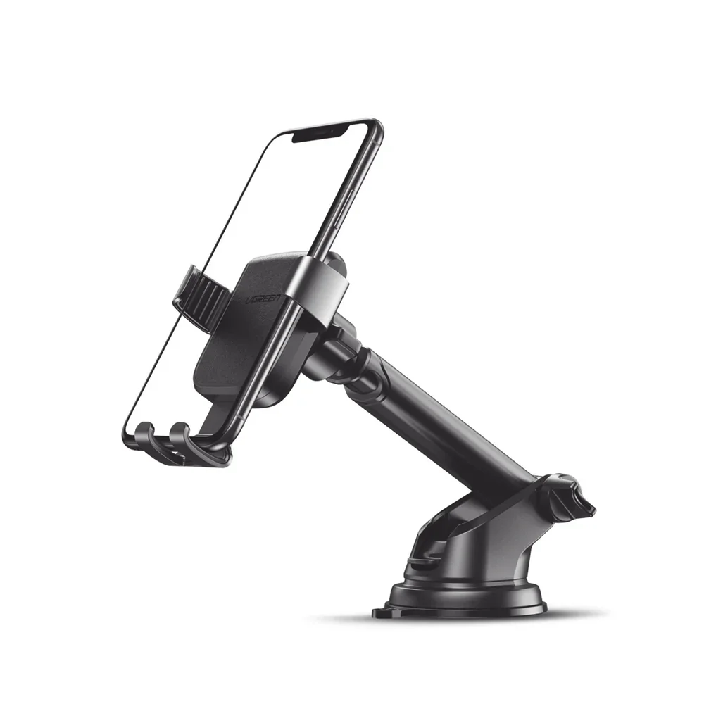 Soporte para celular UGREEN 60990B es un accesorio ideal para mantener tu smartphone seguro y accesible mientras conduces. Se fija mediante una potente ventosa al parabrisas o tablero de tu coche, sosteniendo tu móvil de forma estable incluso en caminos irregulares