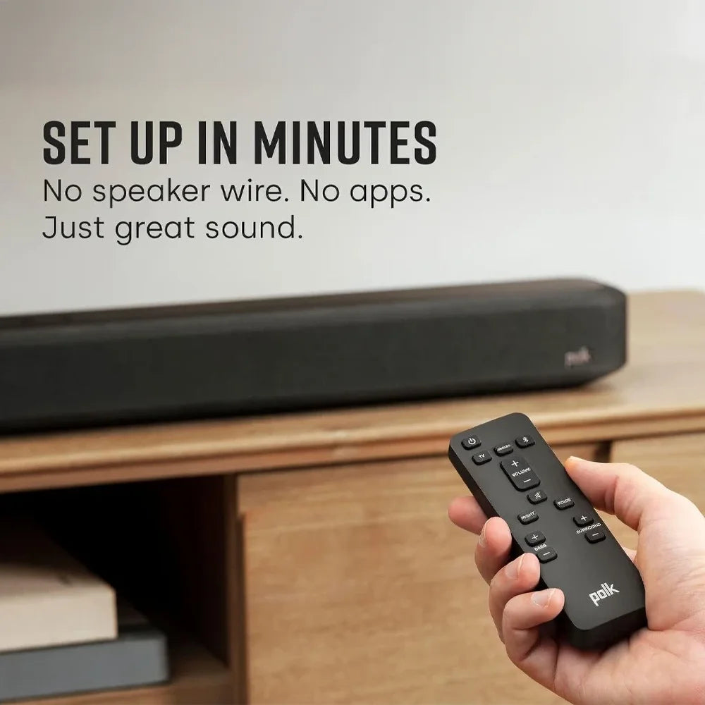 el Teatro en Casa Polk True Surround III cuenta con un sistema de sonido 5.1 inalámbrico e incluye una potente barra de sonido, un subwoofer inalámbrico de 7 pulgadas y dos altavoces traseros satélite para brindarte un audio envolvente, potente y claro desde todos los ángulos