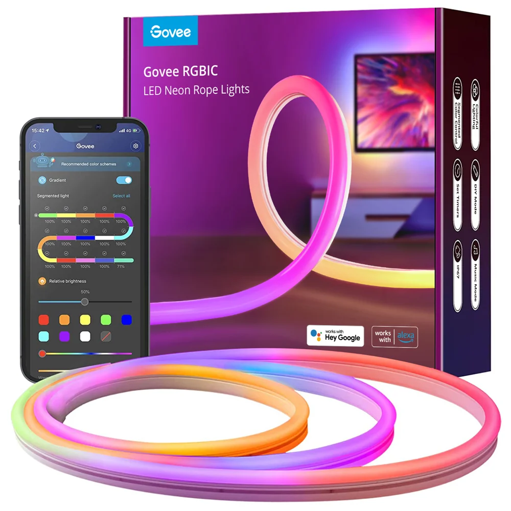 Tira LED Neón Govee cuenta con un diseño de silicona flexible que permite darle forma a cualquier patrón o figura.