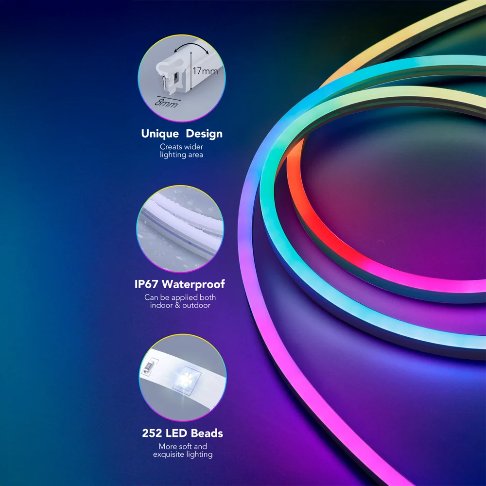 Tira LED Neón Govee cuenta con un diseño de silicona flexible que permite darle forma a cualquier patrón o figura.