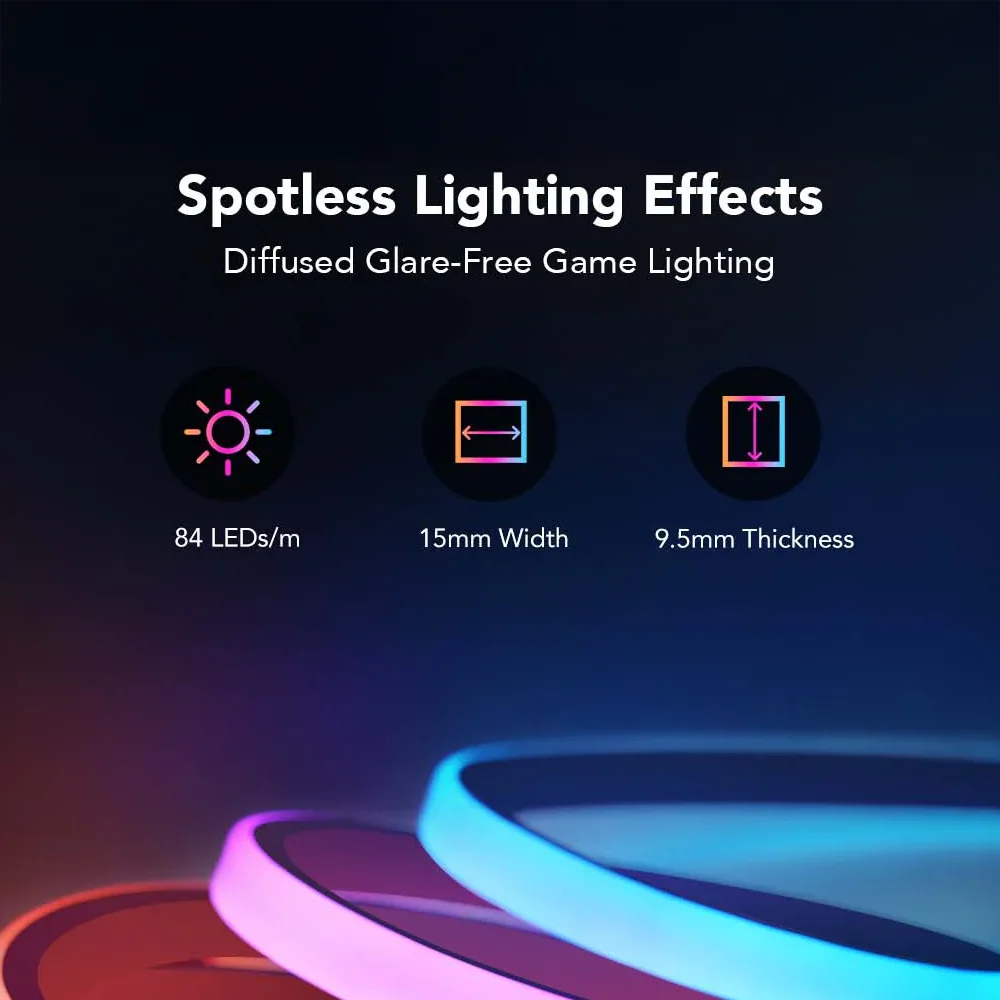 Tira Neon Flex Govee permite mostrar múltiples colores simultáneamente, creando transiciones suaves y efectos vibrantes que mejoran la ambientación de tu espacio.