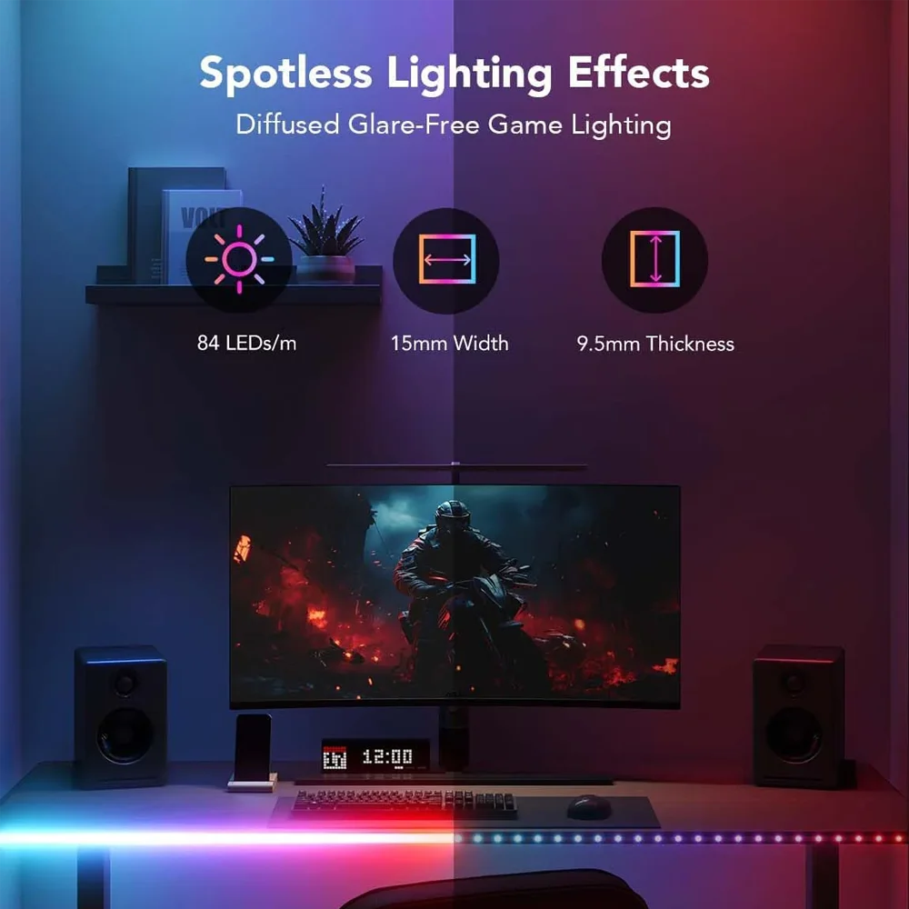 Tira Neon Flex Govee permite mostrar múltiples colores simultáneamente, creando transiciones suaves y efectos vibrantes que mejoran la ambientación de tu espacio.