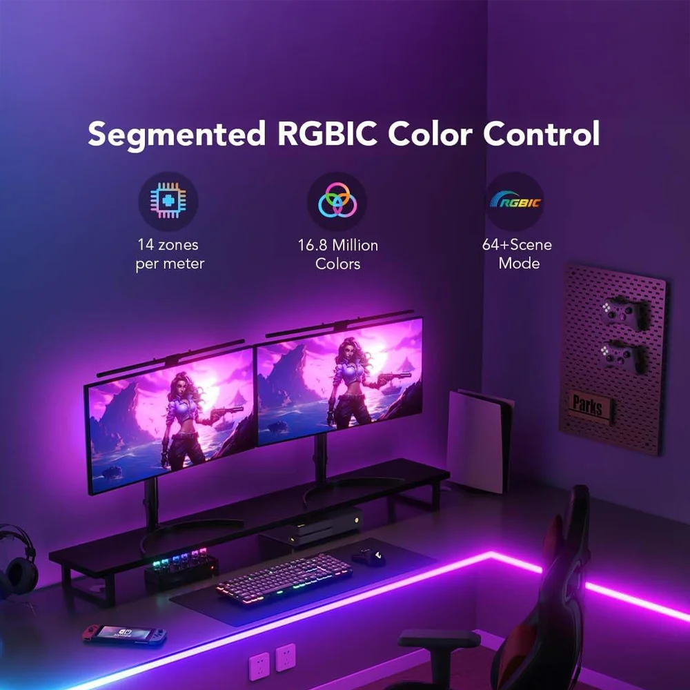 Tira Neon Flex Govee permite mostrar múltiples colores simultáneamente, creando transiciones suaves y efectos vibrantes que mejoran la ambientación de tu espacio.