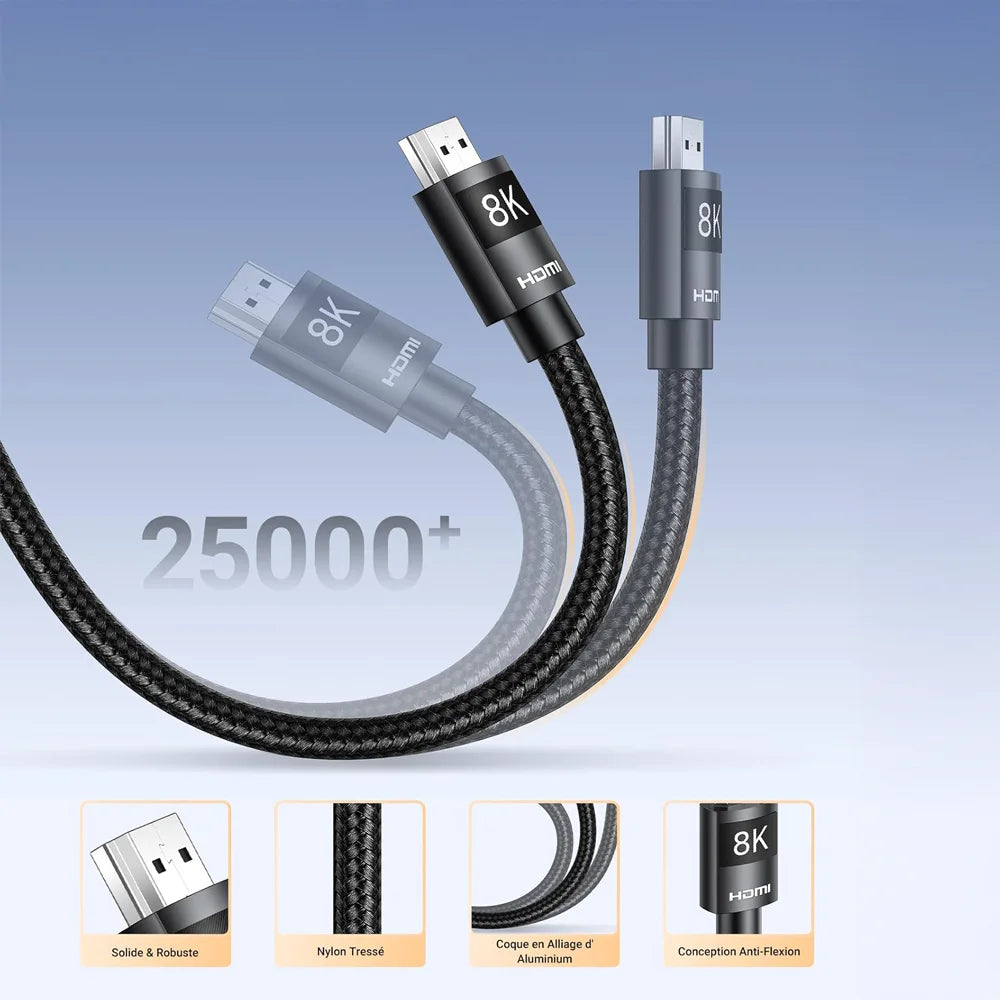 HDMI 2.1 UGREEN está diseñado para ofrecer la mejor calidad de imagen y sonido con resoluciones 8K a 60 Hz y 4K a 120 Hz. Ideal para gamers, amantes del cine y profesionales que buscan una transmisión sin interrupciones