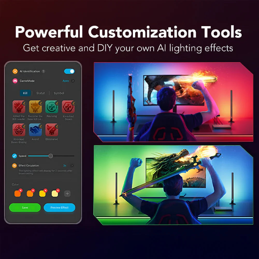 Barras LED Govee AI Gaming Sync Box Kit sincroniza en tiempo real la iluminación de tu espacio con la acción en pantalla