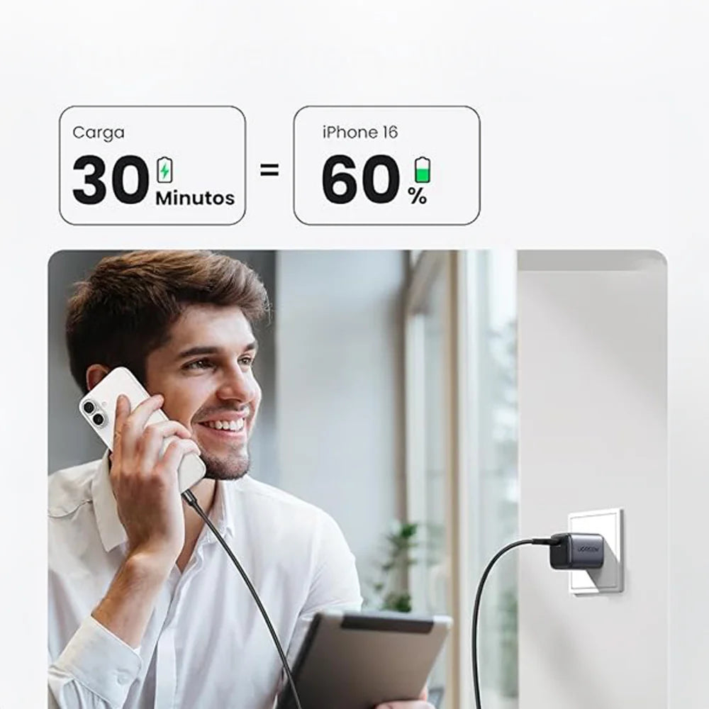 Este cargador tipo C  de UGREEN Nexode de 30 w, combina tecnología avanzada con un diseño compacto, ideal para quienes buscan rendimiento y comodidad en un solo producto.