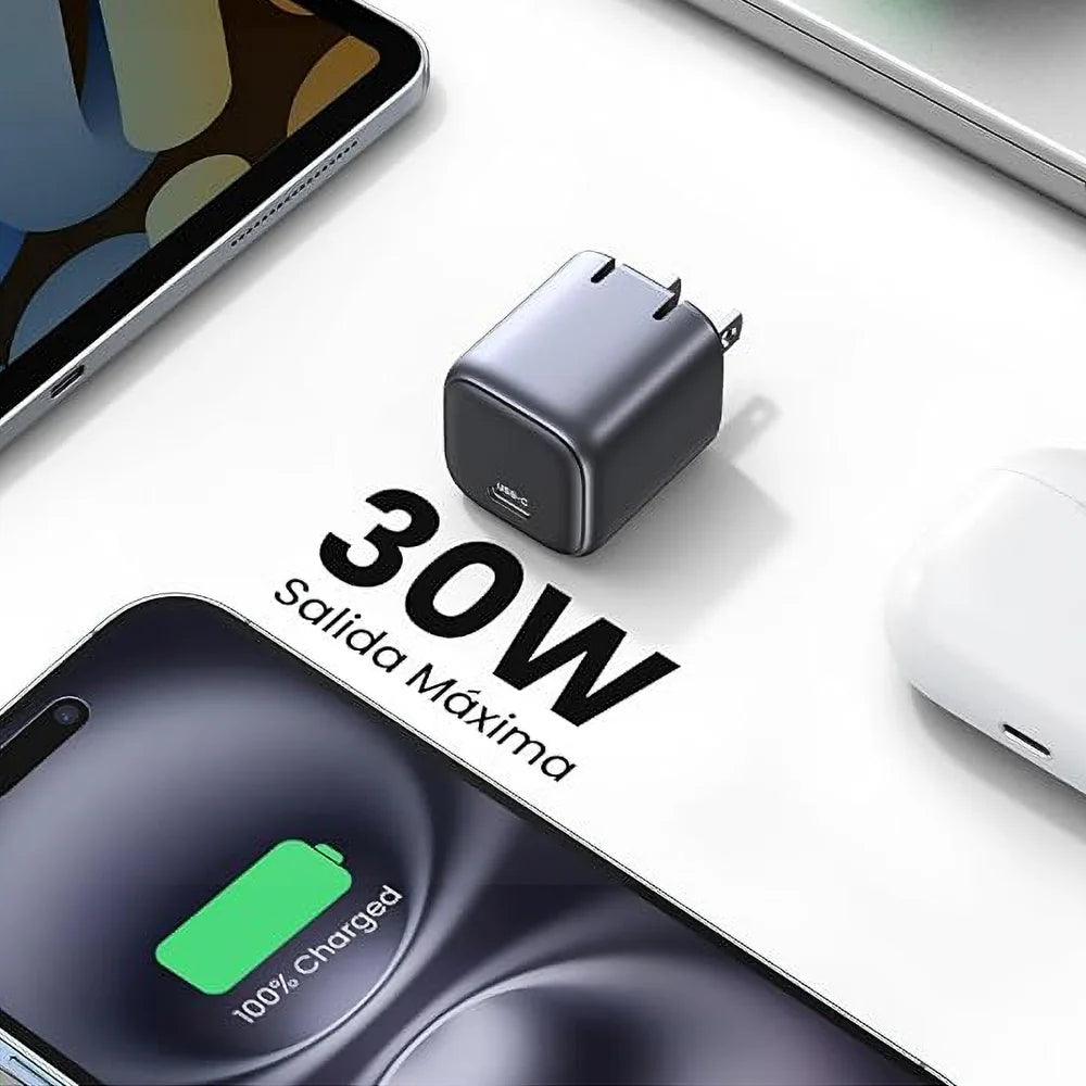 Este cargador tipo C  de UGREEN Nexode de 30 w, combina tecnología avanzada con un diseño compacto, ideal para quienes buscan rendimiento y comodidad en un solo producto.
