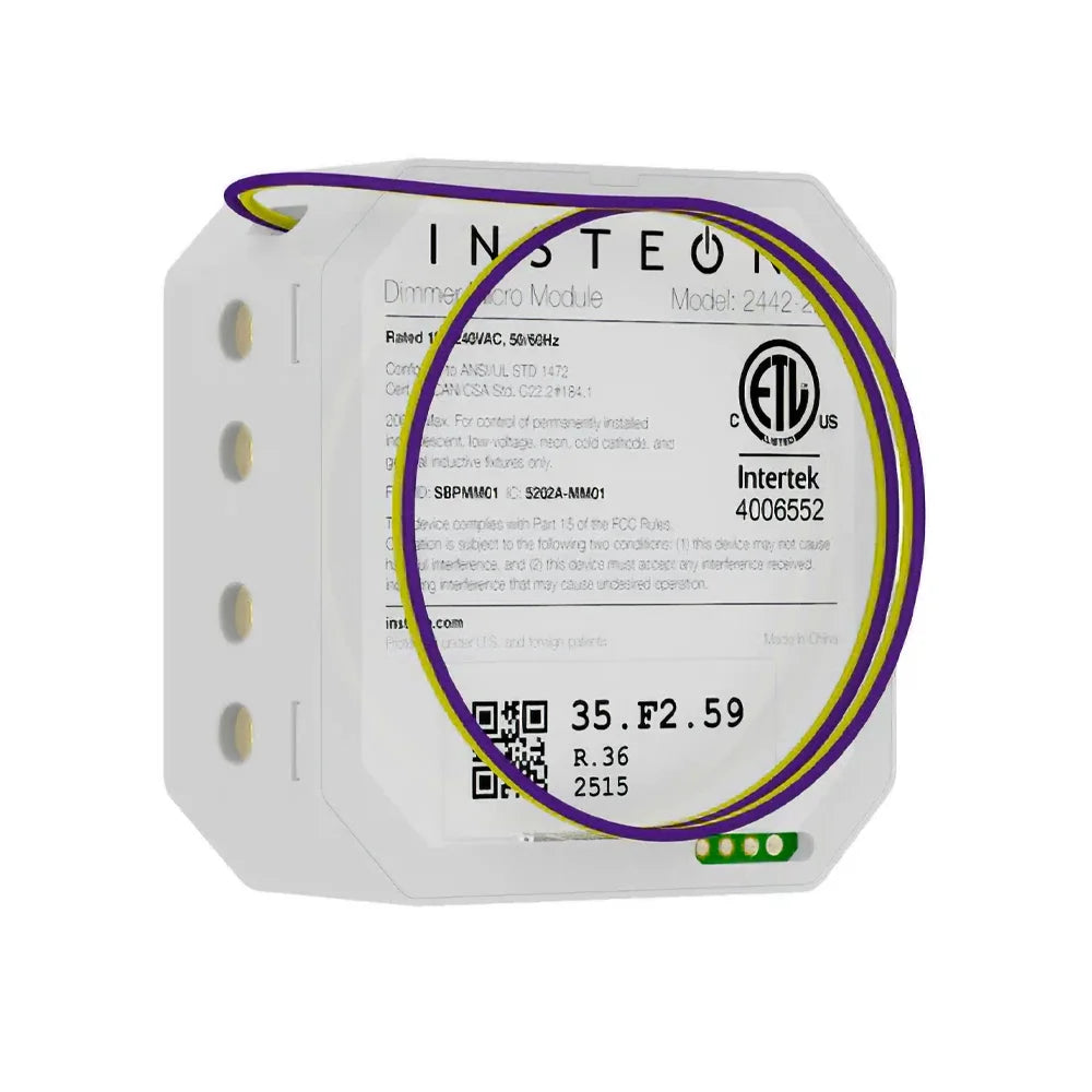 Insteon Módulo Micro Dimmer es la solución perfecta para quienes buscan automatizar y personalizar la iluminación en su hogar. Diseñado para integrarse discretamente en interruptores y circuitos de luz, este dispositivo ofrece un control de iluminación inteligente sin necesidad de cambiar tus instalaciones existentes