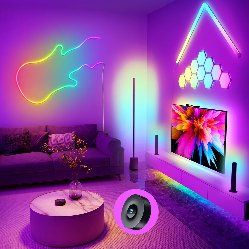 Con tecnología avanzada, esta caja sincroniza en tiempo real tus luces audiorrítmicas con la música, videojuegos o películas, creando una experiencia visual única.