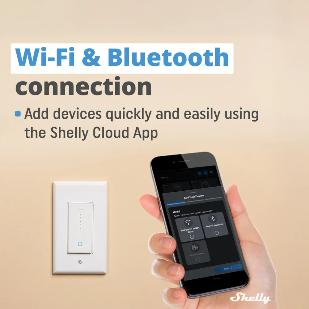 Shelly Plus Wall Dimmer es un switch inteligente diseñado para transformar tu hogar en un espacio moderno y automatizado. Controla, programa y ajusta la intensidad de tus luces desde cualquier lugar, con total confianza y sin complicaciones
