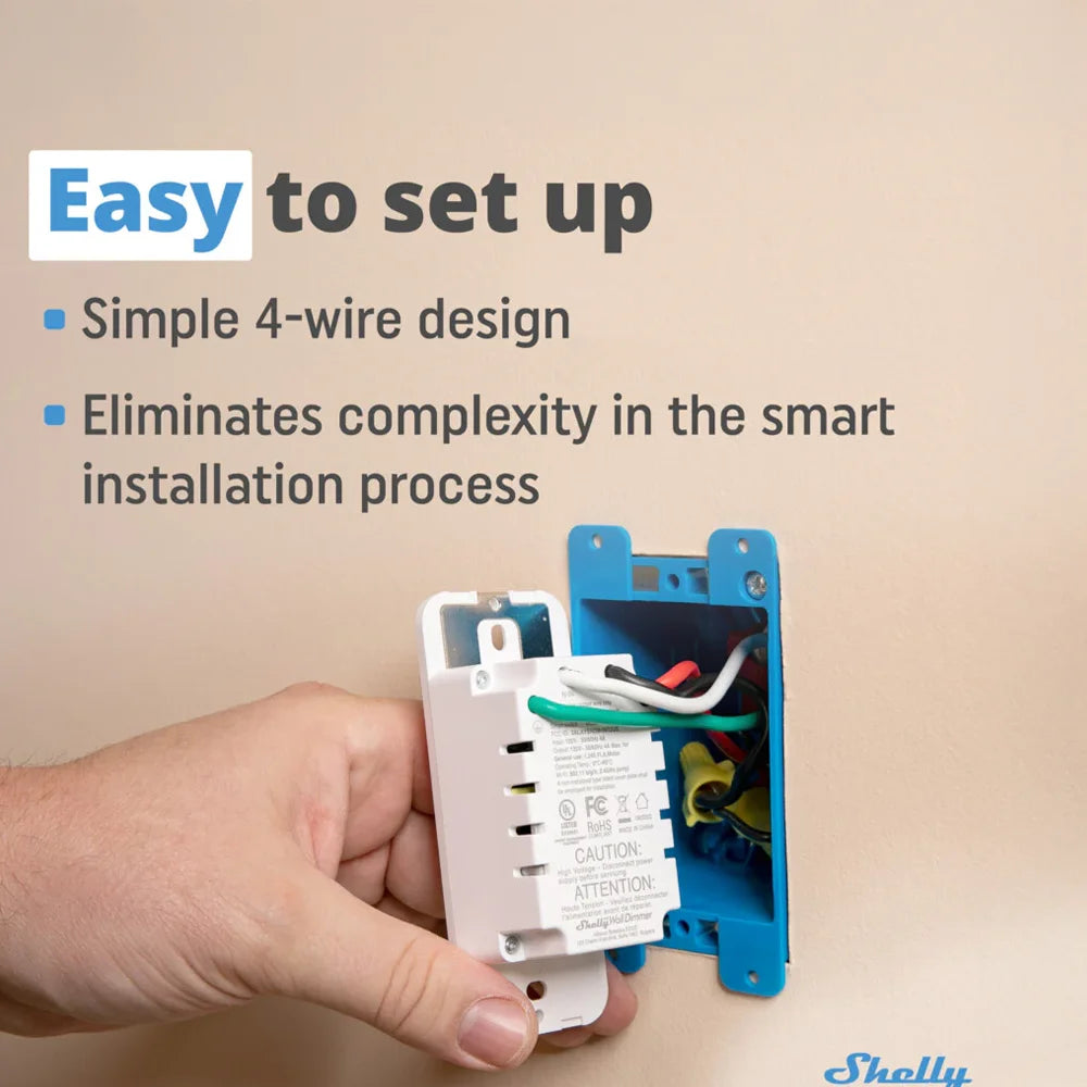 Shelly Plus Wall Dimmer es un switch inteligente diseñado para transformar tu hogar en un espacio moderno y automatizado. Controla, programa y ajusta la intensidad de tus luces desde cualquier lugar, con total confianza y sin complicaciones
