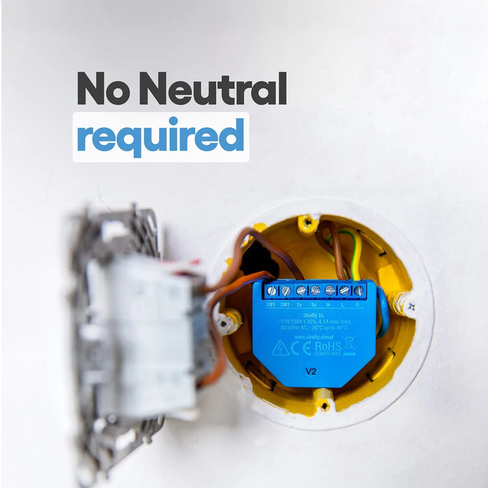 Shelly 1L es la solución perfecta para quienes desean controlar la iluminación de su hogar sin necesidad de un cable neutro
